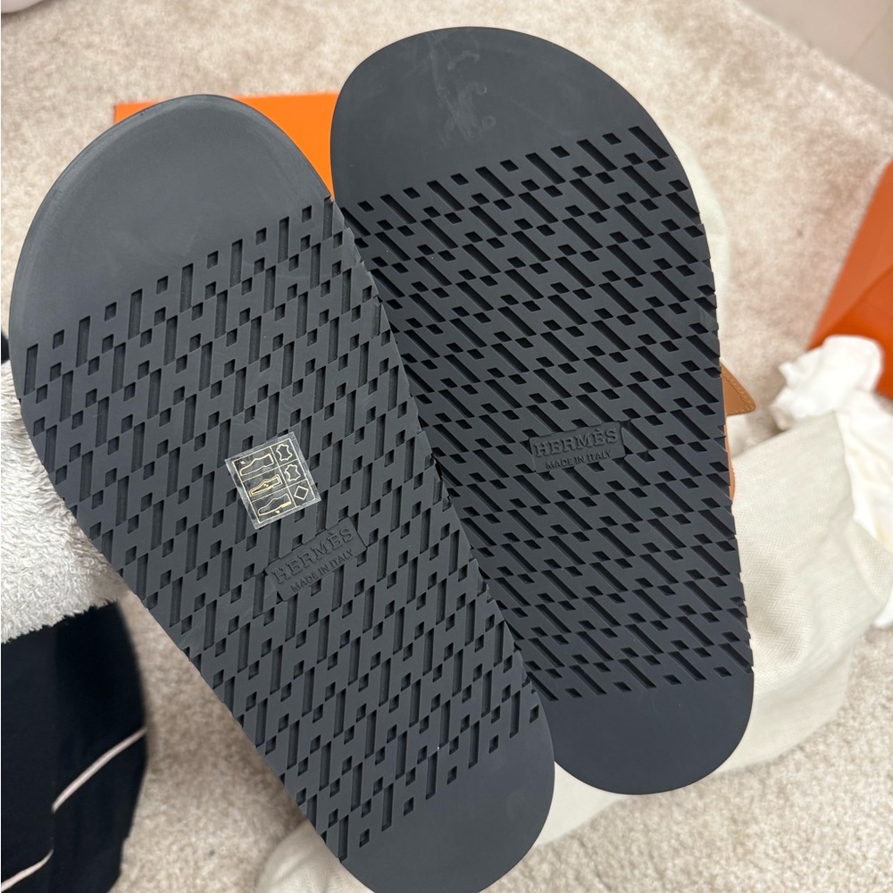 Hermes Tan and Black Sandals - Picture 2 of 3